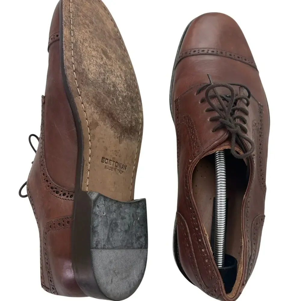 Bostonian Mens Cap Toe Oxford Brown Leather Italian made dress shoes size 11
